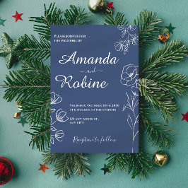 Einladung zur Hochzeitsfeier mit blauer Blume