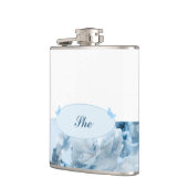 Einladung zur Hochzeitsfeier mit blauer Blume Flachmann (Links)