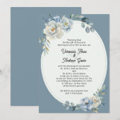 Einladung zur Hochzeitsfeier mit blauer Blütendeck (Vorne/Hinten)