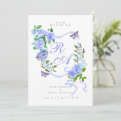 Einladung zur Hochzeitsfeier mit blauer Rose (Stehend Vorderseite)