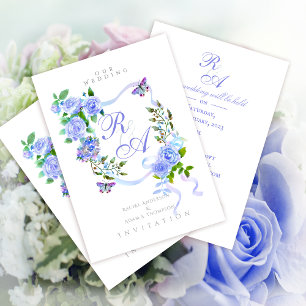 Einladung zur Hochzeitsfeier mit blauer Rose