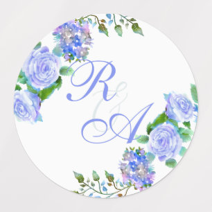 Einladung zur Hochzeitsfeier mit blauer Rose Etiketten