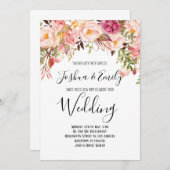 Einladung zur Hochzeitsfeier mit Blumenrosa (Vorne/Hinten)