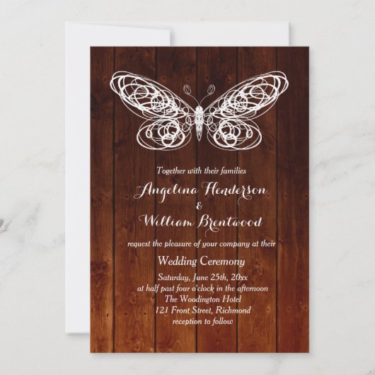 Einladung zur Hochzeitsfeier mit Butterfly Board (Vorderseite)