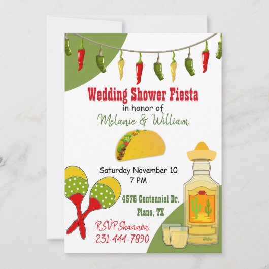 Einladung zur Hochzeitsfeier mit farbenfrohen Fies (Vorderseite)