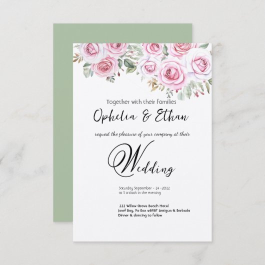 Einladung zur Hochzeitsfeier mit floralen Aquarell (Vorne/Hinten)