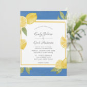 Einladung zur Hochzeitsfeier mit gelben Zitronen u (Stehend Vorderseite)