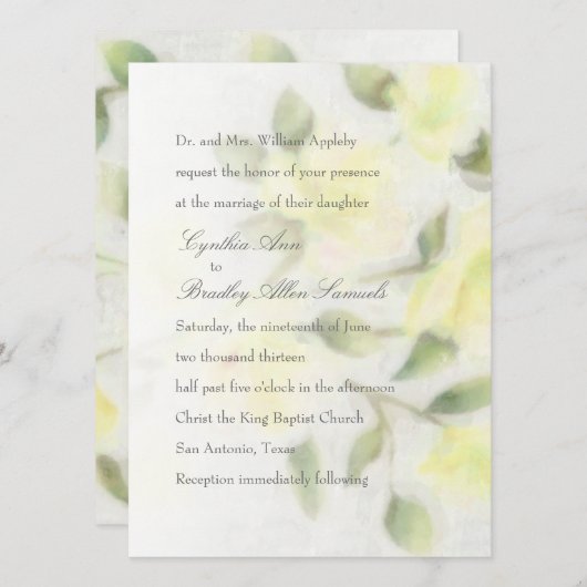 Einladung zur Hochzeitsfeier mit gelber Wasserfarb (Vorne/Hinten)