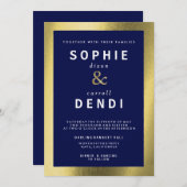 Einladung zur Hochzeitsfeier mit Gold und Navy (Vorne/Hinten)