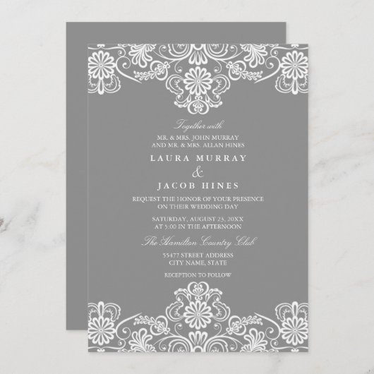 Einladung zur Hochzeitsfeier mit grauem und weißem (Vorne/Hinten)
