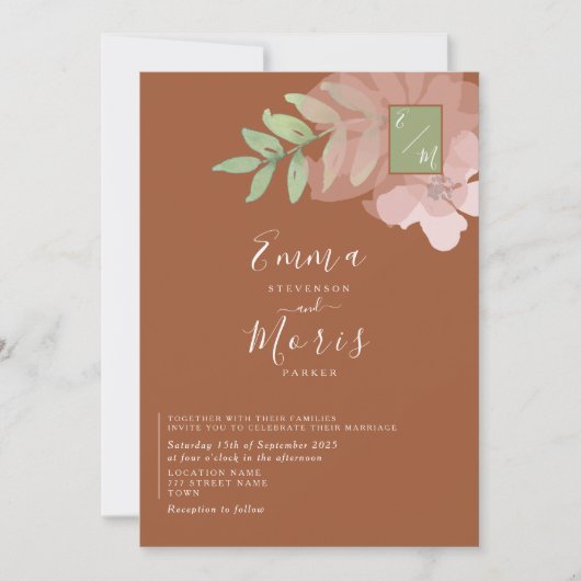 Einladung zur Hochzeitsfeier mit grünem Orange (Vorderseite)