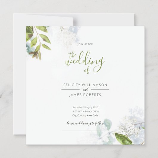 Einladung zur Hochzeitsfeier mit grünen Blättern (Vorderseite)