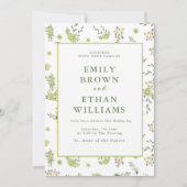 Einladung zur Hochzeitsfeier mit grüner Blume (Vorderseite)