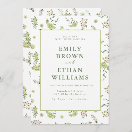 Einladung zur Hochzeitsfeier mit grüner Blume (Vorne/Hinten)