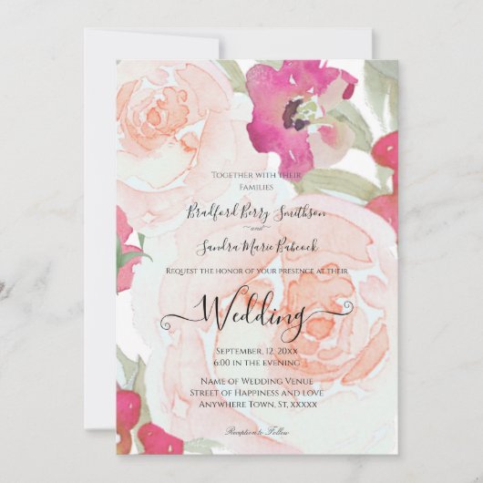 Einladung zur Hochzeitsfeier mit grüner Blüte in R (Vorderseite)