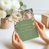 Einladung zur Hochzeitsfeier mit grüner und rosafa