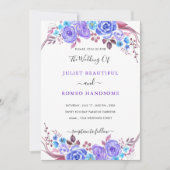 Einladung zur Hochzeitsfeier mit Lila Blauer Flora (Vorderseite)