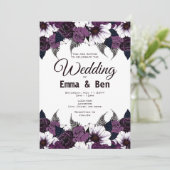 Einladung zur Hochzeitsfeier mit Lila Blüte (Stehend Vorderseite)