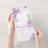 Einladung zur Hochzeitsfeier mit lila Rose (Abreißen)