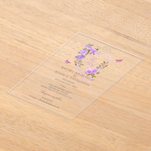 Einladung zur Hochzeitsfeier mit lila Rose (Ablage )