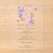 Einladung zur Hochzeitsfeier mit lila Rose (Vorderseite)