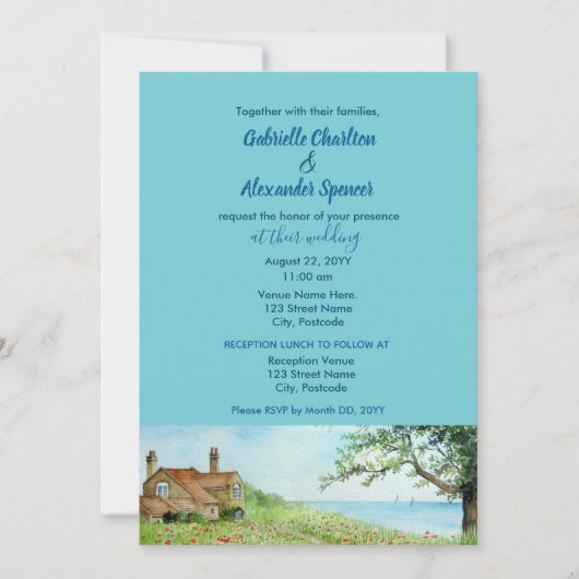 Einladung zur Hochzeitsfeier mit Mohnfeld-Aquarell (Vorderseite)