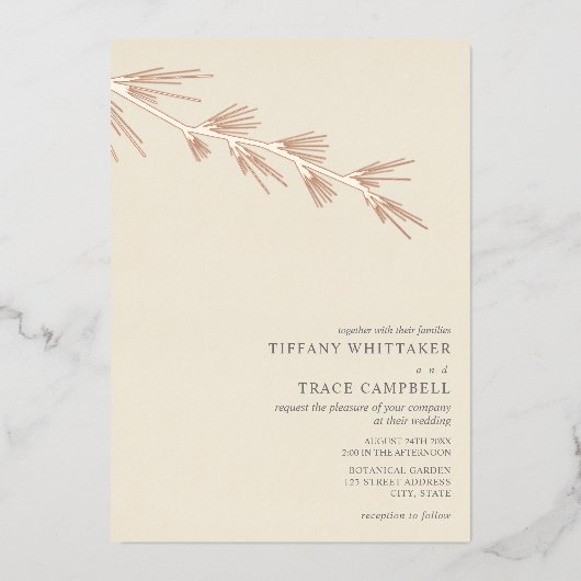 Einladung zur Hochzeitsfeier mit Pine Tree Branch  (Vorderseite)