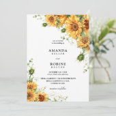Einladung zur Hochzeitsfeier mit Sonnenblumen (Stehend Vorderseite)