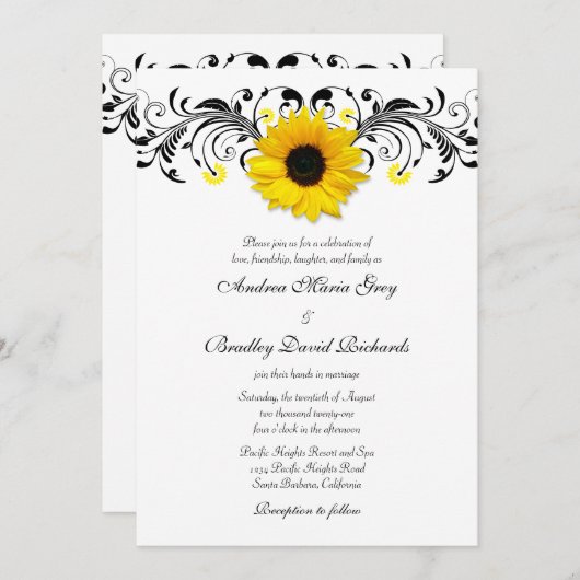Einladung zur Hochzeitsfeier mit Sonnenblumen, Sch (Vorne/Hinten)