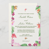 Einladung zur Hochzeitsfeier mit tropischer Flora (Vorne/Hinten)