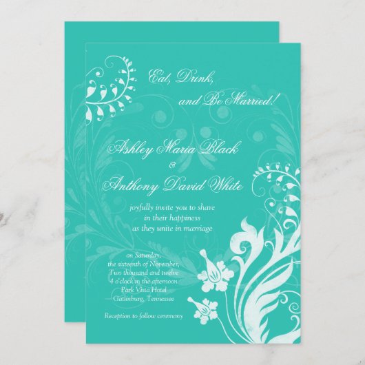 Einladung zur Hochzeitsfeier mit türkisfarbenem Vi (Vorne/Hinten)
