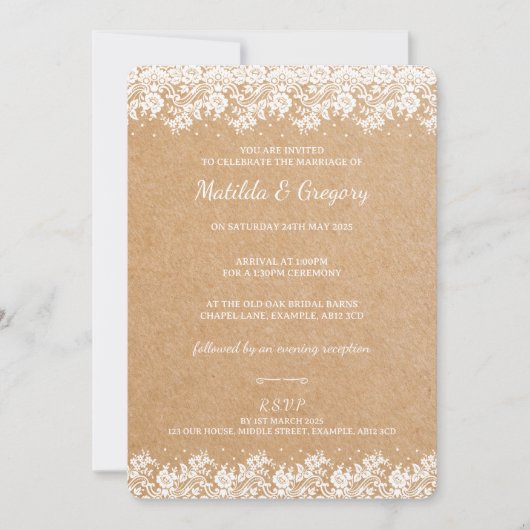 Einladung zur Hochzeitsfeier mit Vintager Kraft (Vorderseite)