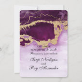 Einladung zur Hochzeitsfeier mit Violett und Gold (Vorderseite)