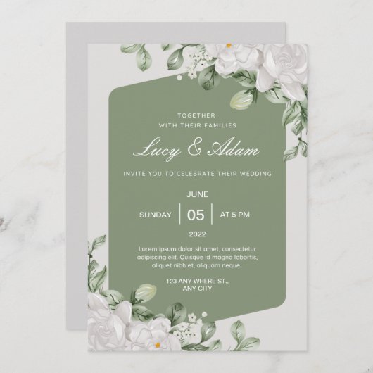 Einladung zur Hochzeitsfeier mit weißer Blüte (Vorne/Hinten)