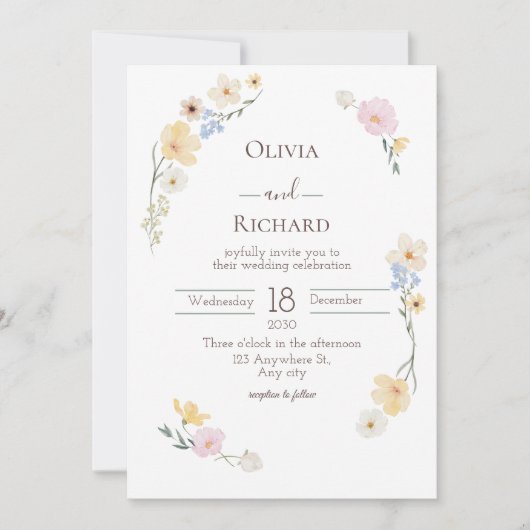 Einladung zur Hochzeitsfeier mit weißer Flora (Vorderseite)