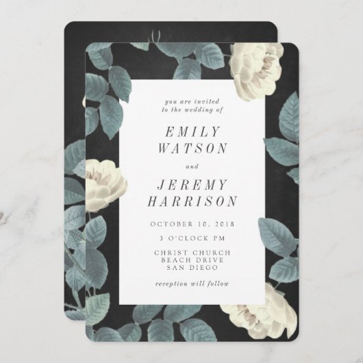 Einladung zur Hochzeitsfeier mit weißer Vintager B (Vorne/Hinten)