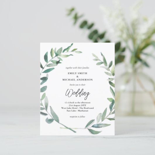 Einladung zur Hochzeitsfeier Moderne Olivenöl-Blät (Stehend Vorderseite)