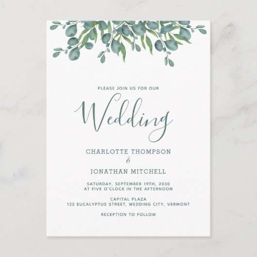 Einladung zur Hochzeitsfeier Postkarte (Vorderseite)