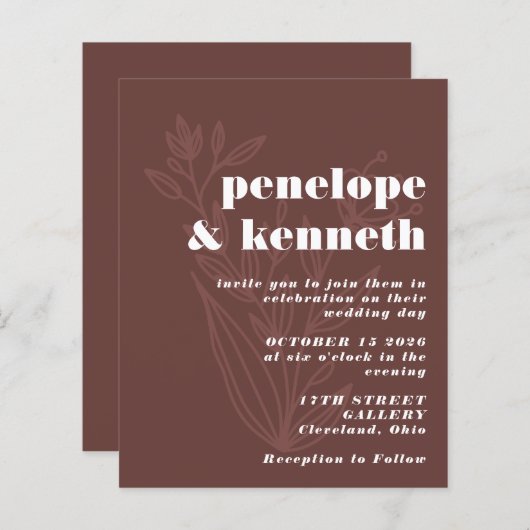 Einladung zur Hochzeitsfeier - Rustikal Brown Bota (Vorne/Hinten)