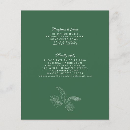 Einladung zur Hochzeitsfeier zum tropischen Leaf (Rückseite)