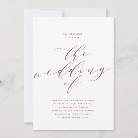 Einladung zur Hochzeitskalligraphie | Burgundy Mar (Vorderseite)