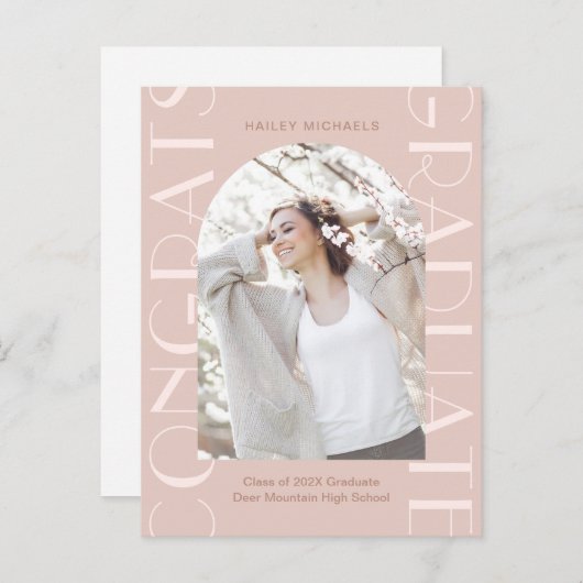 Einladung zur hübsch-rosa-Graduiertenparty-Foto (Vorne/Hinten)