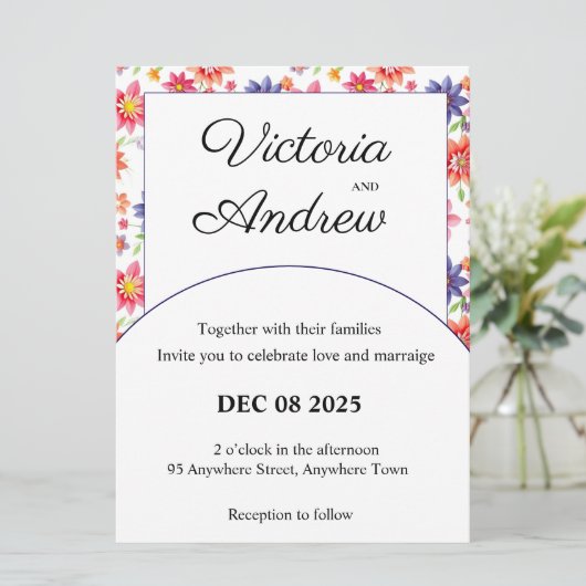 Einladung zur hübschen Blumenhochzeit (Stehend Vorderseite)