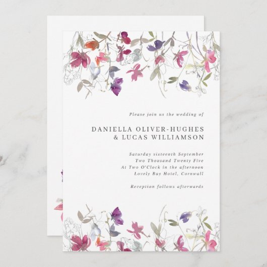 Einladung zur hübschen Lila Pea-Hochzeit (Vorne/Hinten)
