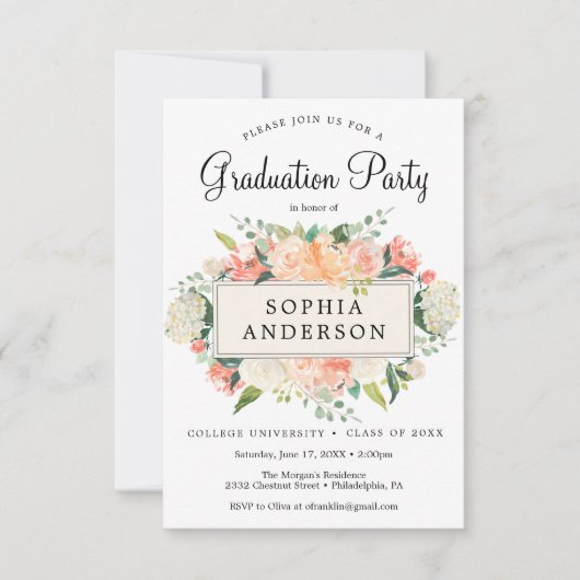 Einladung zur hübschen Peach Graduation Party (Vorderseite)