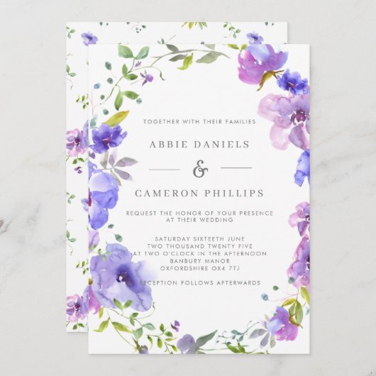 Einladung zur hübschen Violett-Blumenzeremonie (Vorne/Hinten)