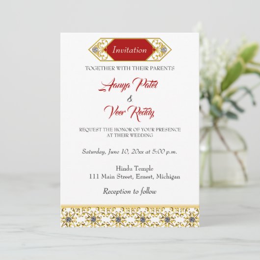 Einladung zur indischen Hochzeit (Stehend Vorderseite)