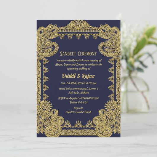 Einladung zur indischen Vorehelichtsfeier (Stehend Vorderseite)