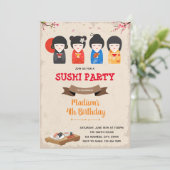 Einladung zur japanischen Puppe und Sushi (Stehend Vorderseite)