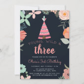 Einladung zur Junggeburt, Wild & Drei Geburtstagsp (Vorderseite)